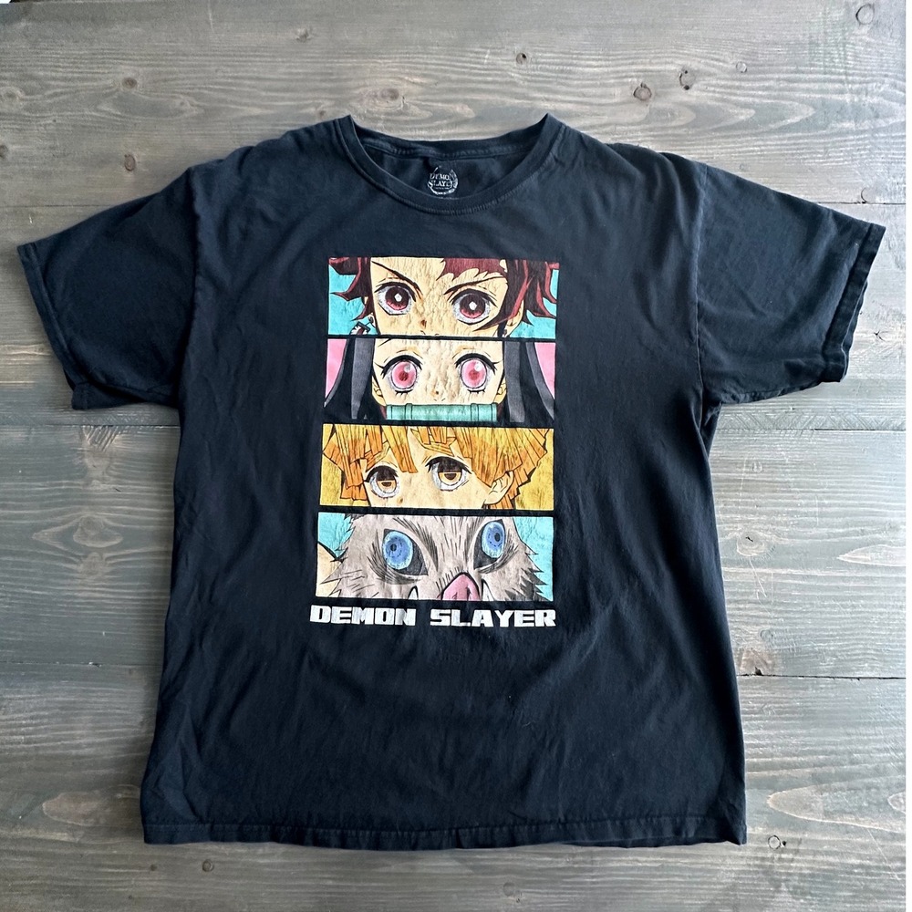 Demon‎ Slayer Kimetsu No Yaiba Anime Black T-Shirt Character Graphic Unisex Sz L